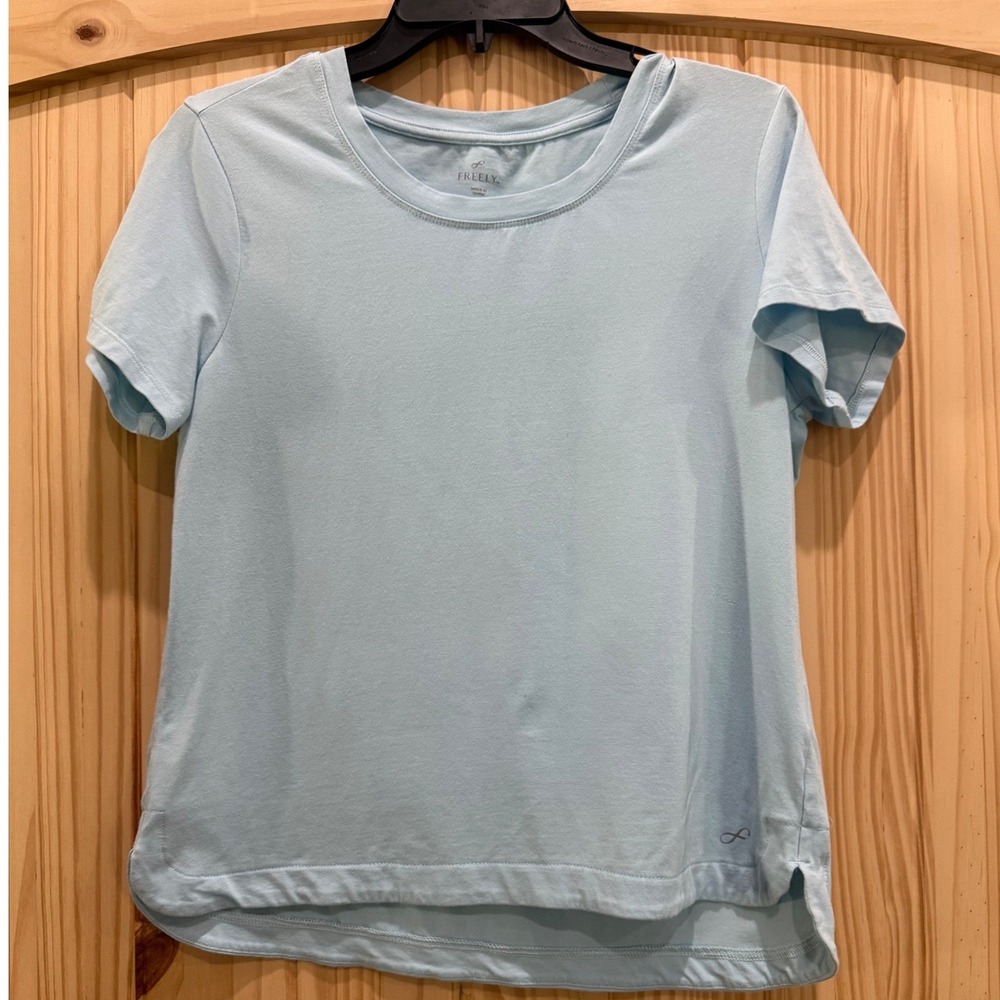 Freely Womens Light Blue Short Sleeve Activewear T-Shirt Size S Cotton Blend